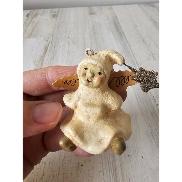 Vintage Nicole sayre cherub angel ornament fairy glitter sparkle Xmas decor tree - Picture 2 of 14